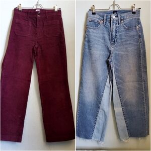 GAP Women’s 2-Piece Wide Leg Pants Bundle – Size 00, Corduroy & Denim